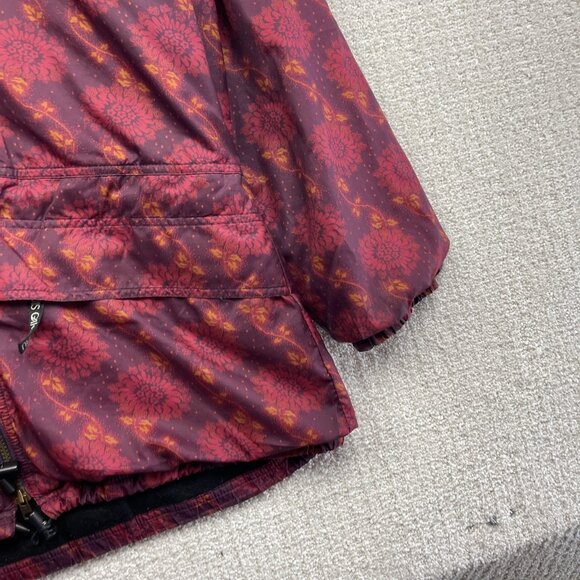VTG Louis Garneau Women Jacket Red Trippy Floral AOP Polar Fleece Lined Retro - Picture 4 of 16